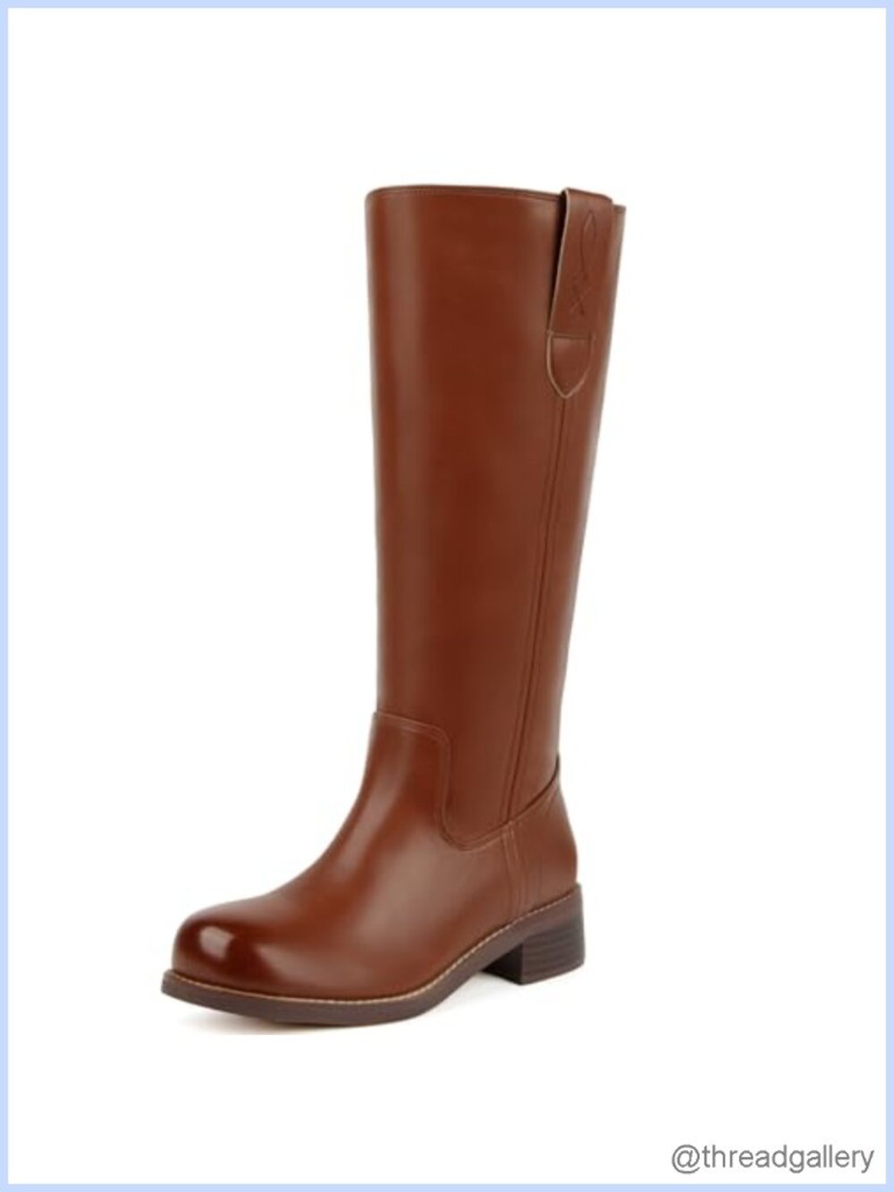 Knee High Boots Round Toe Low Heel Pull On Moto Boots Vegan Leather